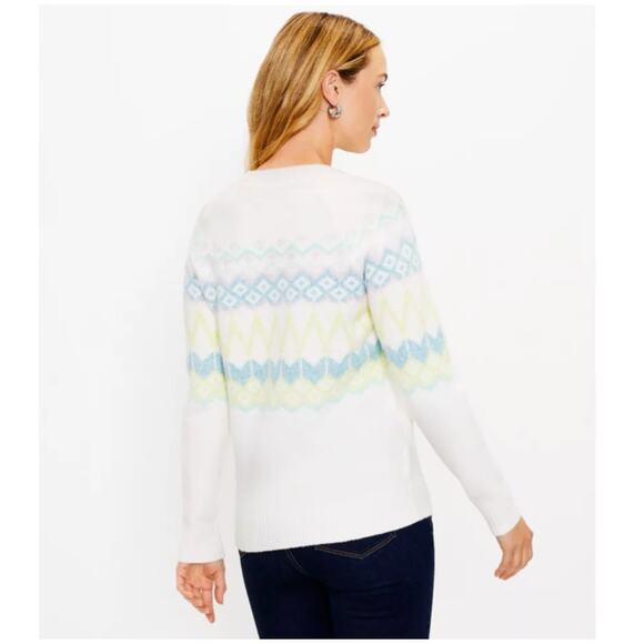 NWT LOFT Whisper White & Pastels Fair Isle Relaxed Sweater - Picture 5 of 8